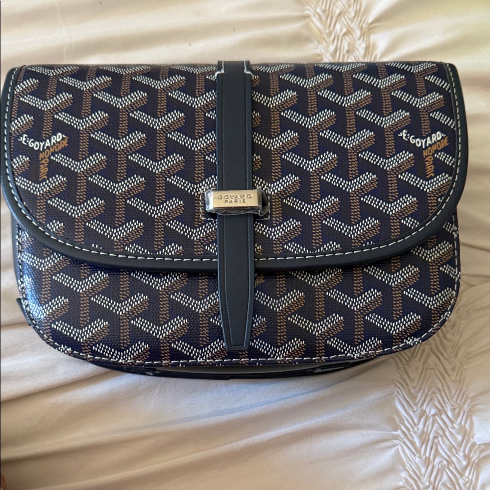 Purse  Navy and Brown Crossbody Bag with Signature Goyardine Print